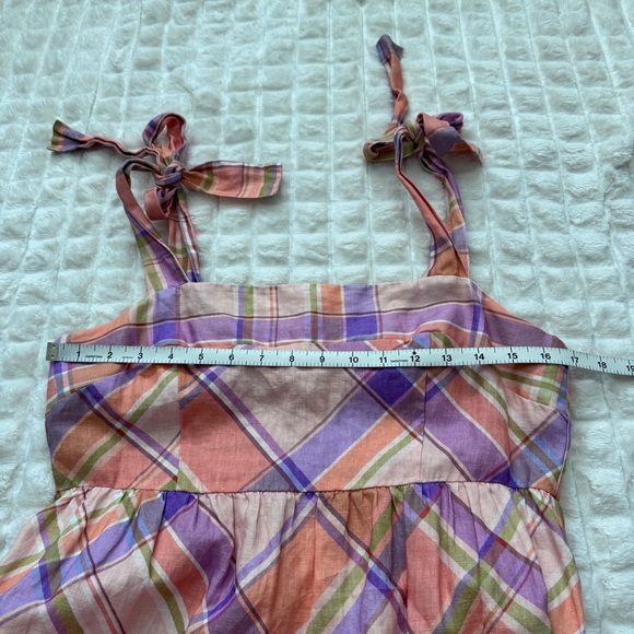 Anthropologie Kachel Medium Tie Strap Linen Maxi Dress ~ Pink Plaid Cottage - Picture 4 of 7